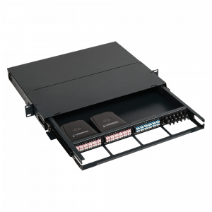 Патч-панель на 4 кассеты и адаптерные планки MCS, 19''/ 1U, выдвижная, черная